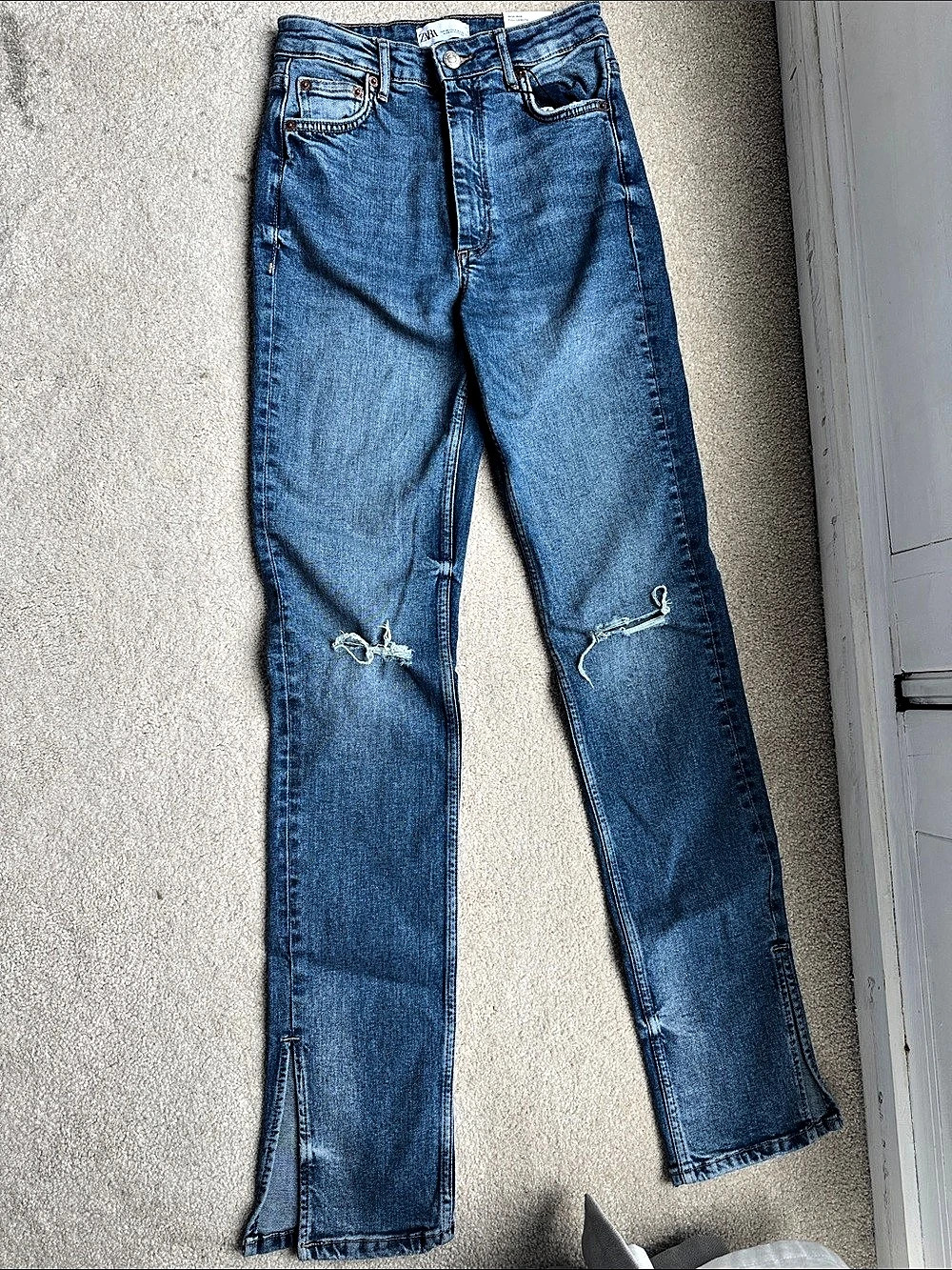 Zara High-Rise Full Length Split Hem Jeans Blue Waist 36